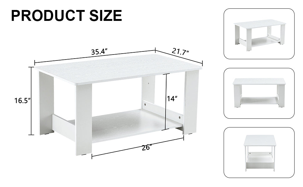 A modern and practical white coffee table. The double layered coffee table is made of MDF material,. Suitable for living room, bedroom, and study. CT-16