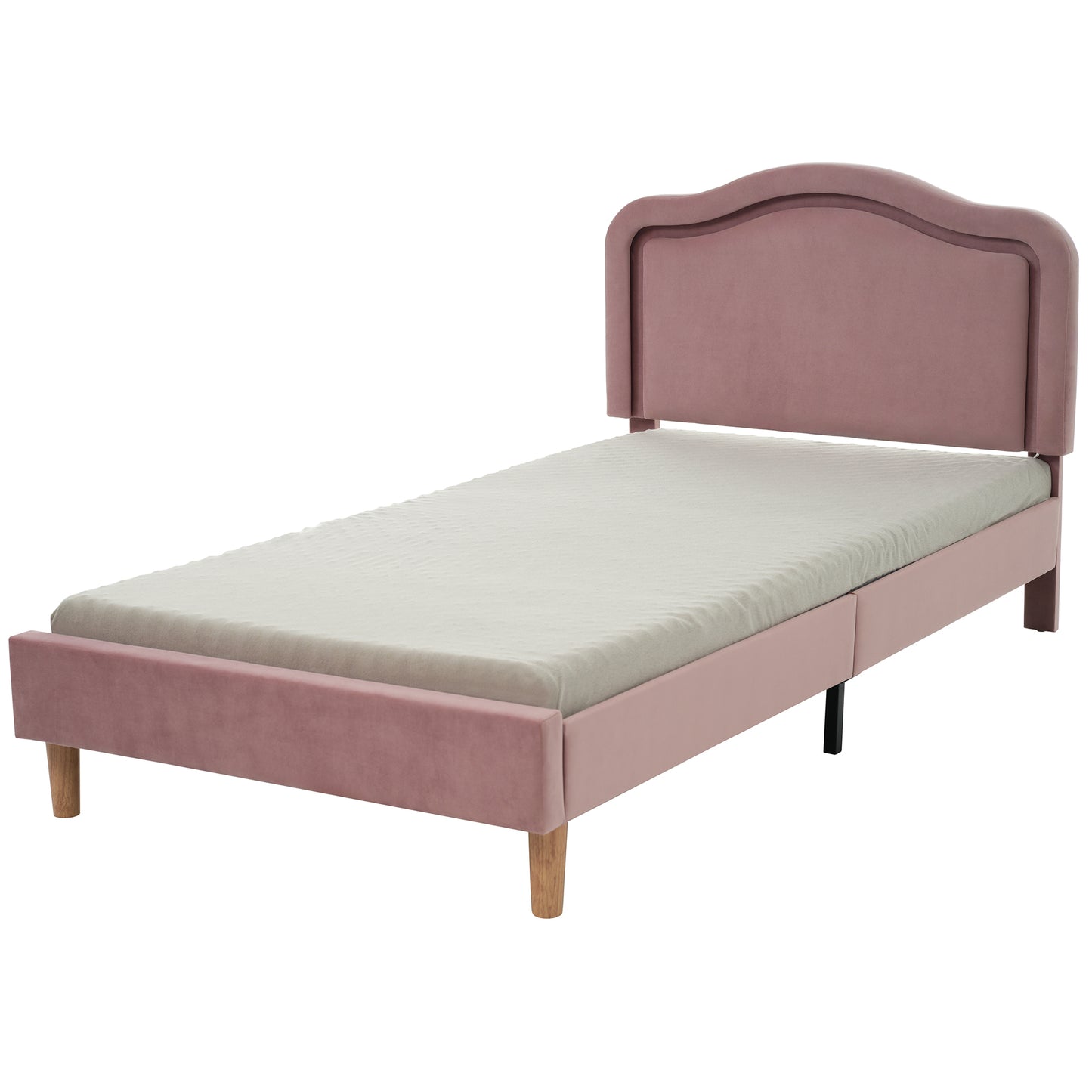 Twin Size Velvet Upholstered Smart LED Bed Frame with Adjustable Height Headboard,No Box Spring Needed,Easy Assembly,Pink