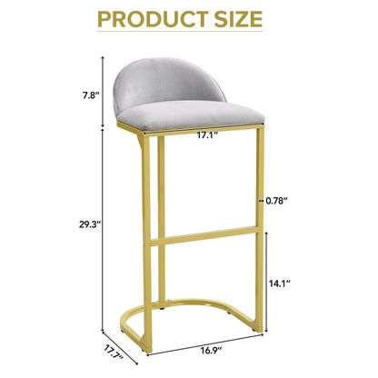 30" Counter Height Bar Stools Set of 2, Bar Stools with Back and Gold Metal Frame, Modern Luxury Bar Stools with Footrest, Upholstered Velvet Counter Stool Chairs for Kitchen Island