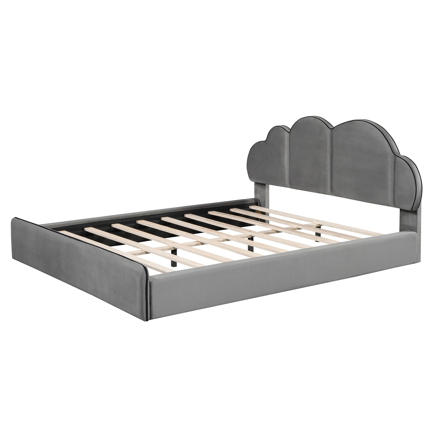 Queen size Upholstered Platform Bed with Cloud-shaped Headboard, Gray