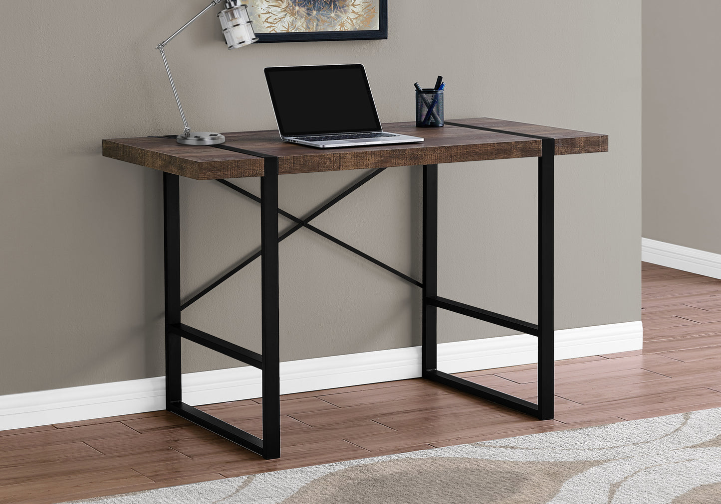 Computer Desk, Home Office, Laptop, 48"l, Work, Brown Laminate, Black Metal, Contemporary, Modern