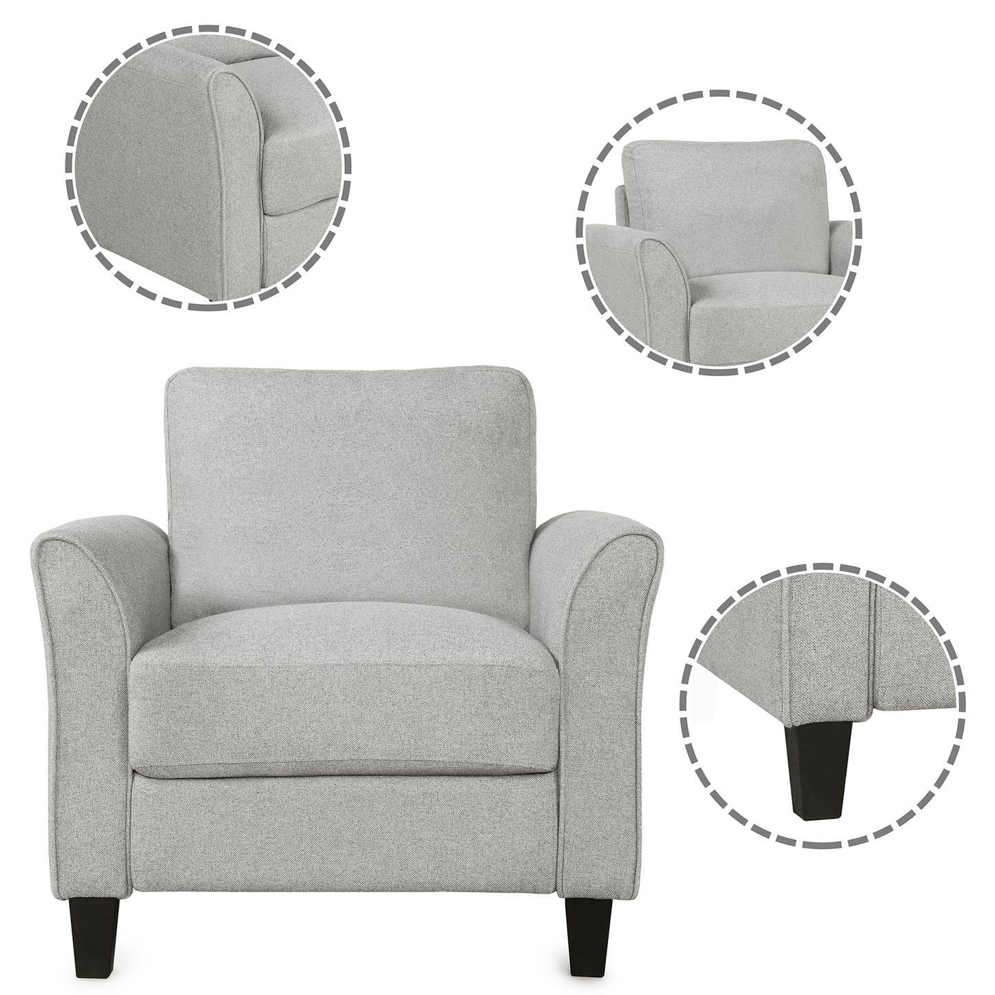 Living Room Sets Furniture Armrest Sofa Single Chair Sofa Loveseat Chair 3-Seat Sofa (ChairLoveseat Chair&3-Seat Sofa, Light Gray)