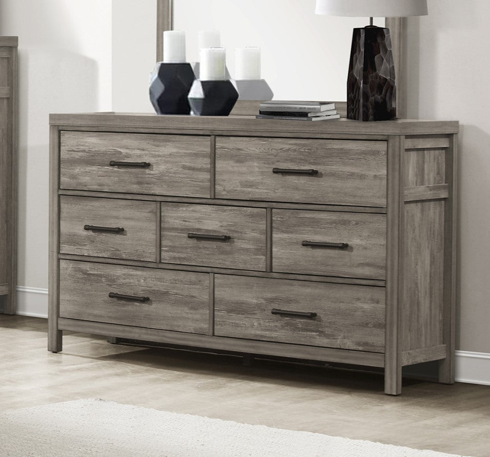 Rustic Style Bedroom Dresser of 7 Drawers Weathered Gray Finish Premium Melamine Laminate Wooden Furniture 1pc
