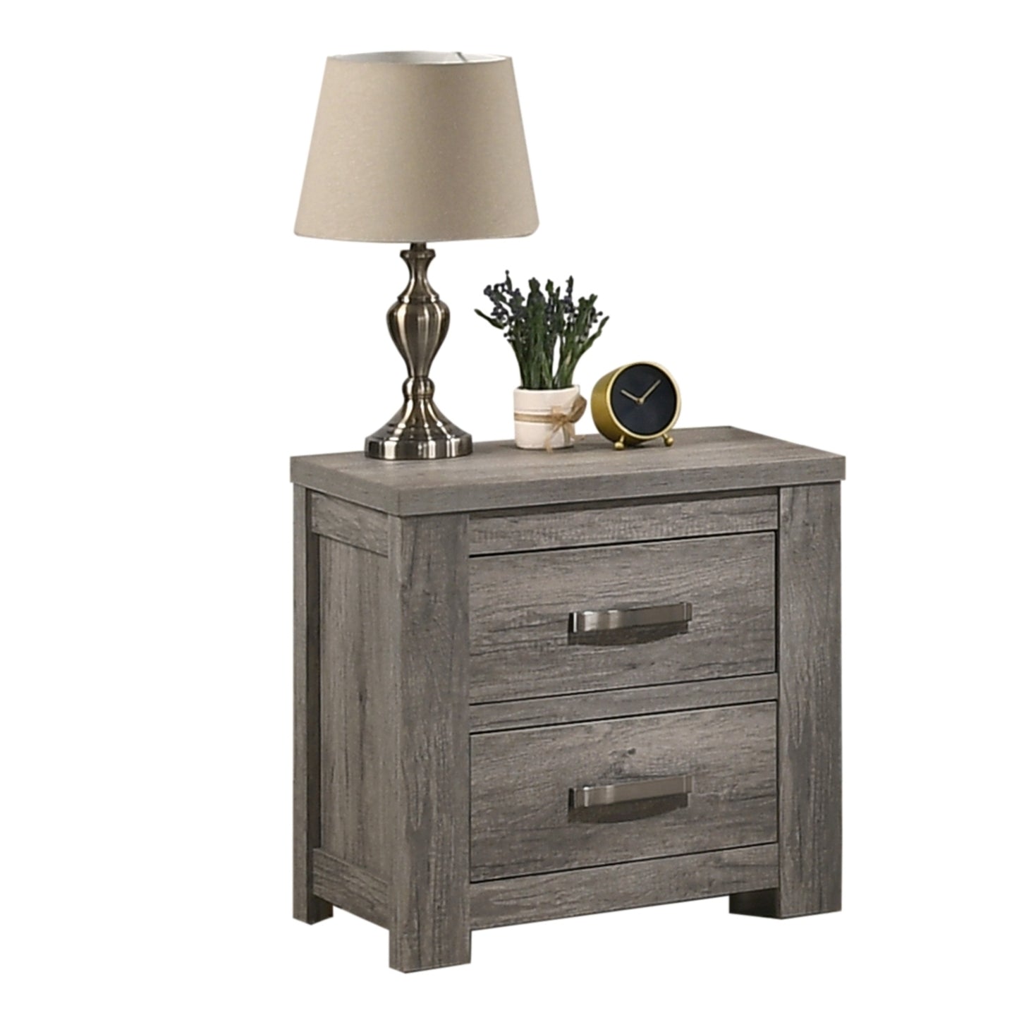 Floren Contemporary Wood Two-Drawer Nightstand, Weathered Gray