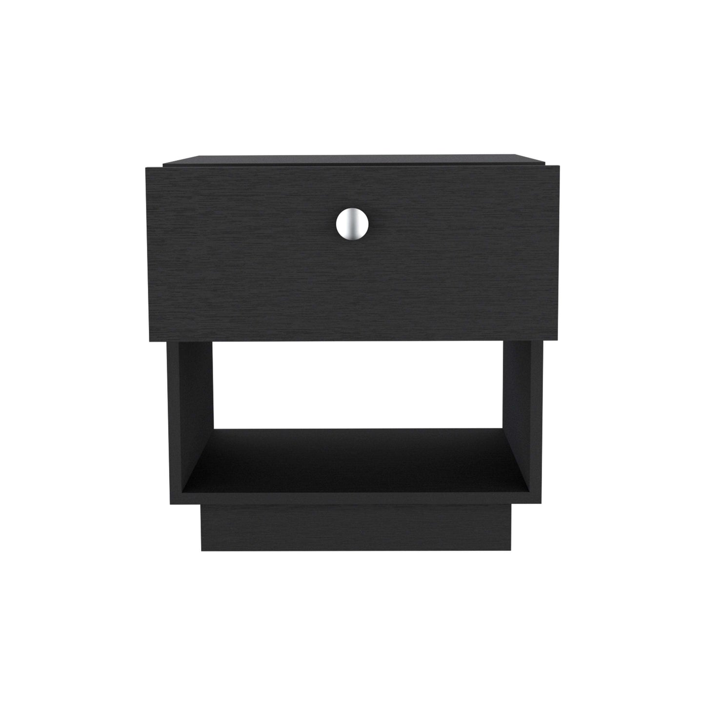 Single Drawer Nightstand 19"H with Open Storage Shelf, Black