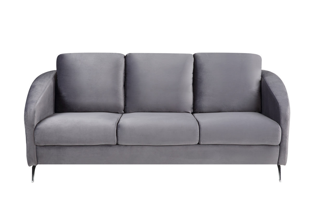 Sofia 77.5" Gray Velvet Modern Chic Sofa Couch