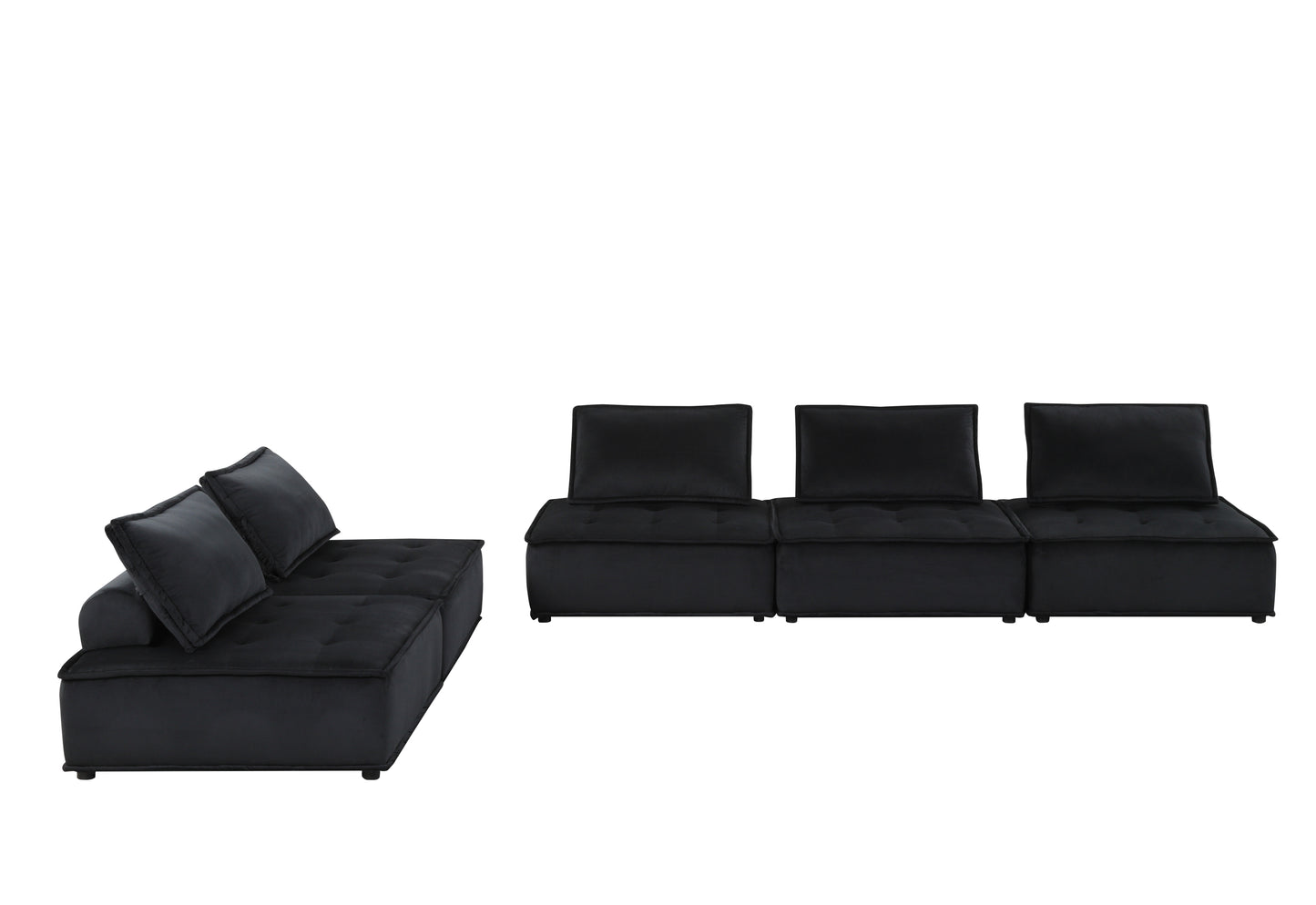Anna 120" Black Velvet 5 Pc Sectional Sofa