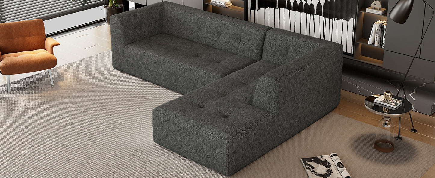 112.2*74" Modular Modular Combination Living Room Sofa Set, Modern Minimalist Sofa, Living Room Upholstered Sofa Bed, Bedroom, 2pcs Computer Free Combination, L-Shaped, Black Gray