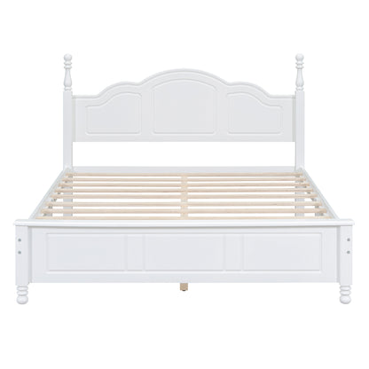 Queen Size Wood Platform Bed Frame,Retro Style Platform Bed with Wooden Slat Support,White