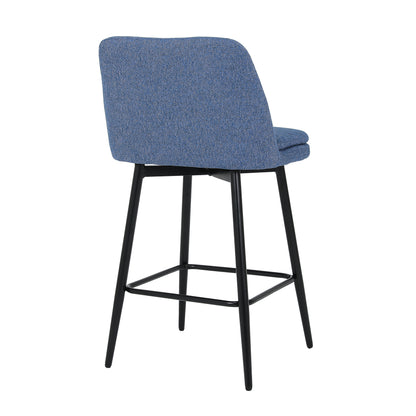 Counter Height Swivel Bar Stools Set of 2, 360° Swivel Upholstered Barstools with Back and Metal Legs, 25.6" Seat Height,Counter Stools for Kitchen Island and Pub,Linen Cloth,Blue Linen