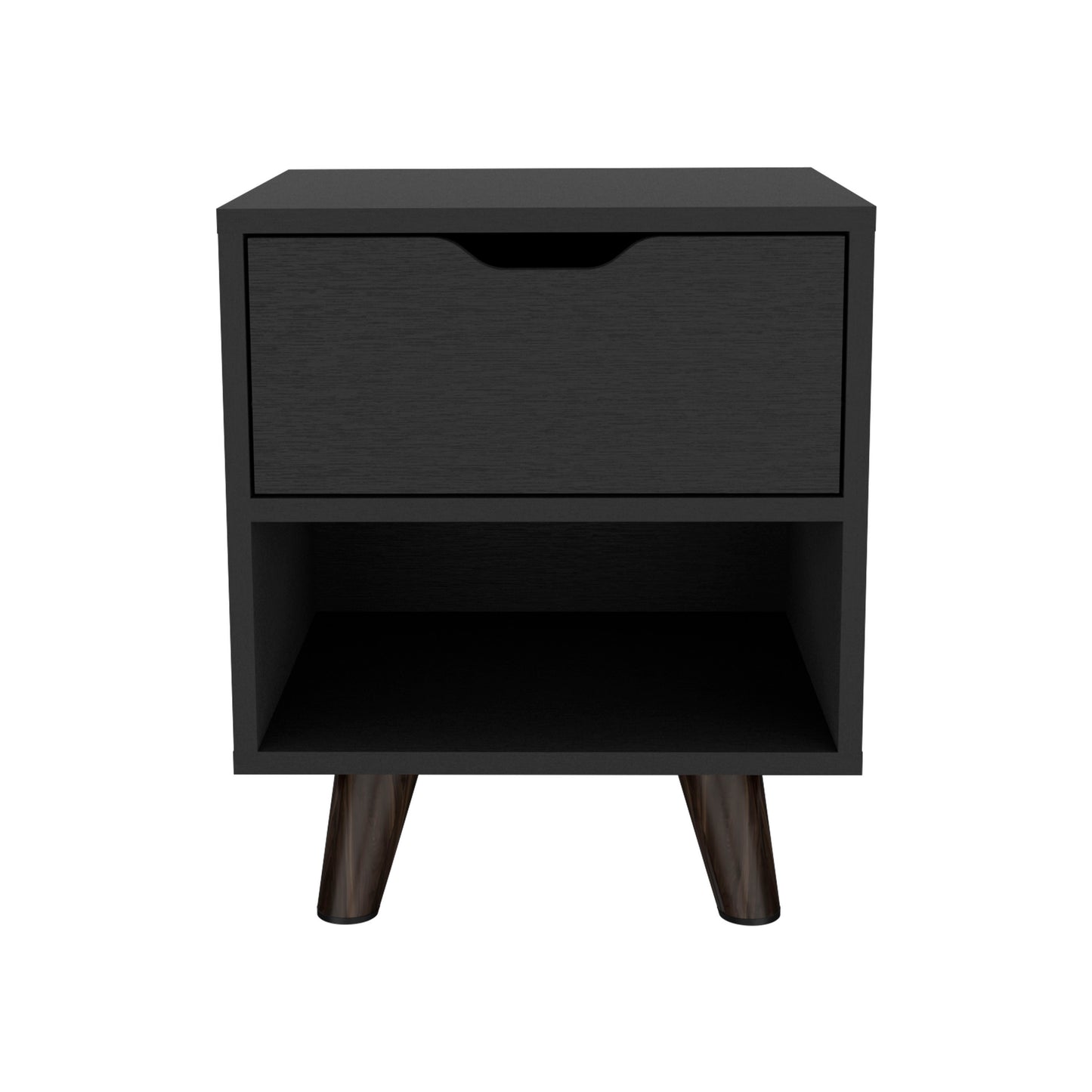 Crail Nightstand with 1 Open Storage Shelf, 1 Drawer and Wooden Legs