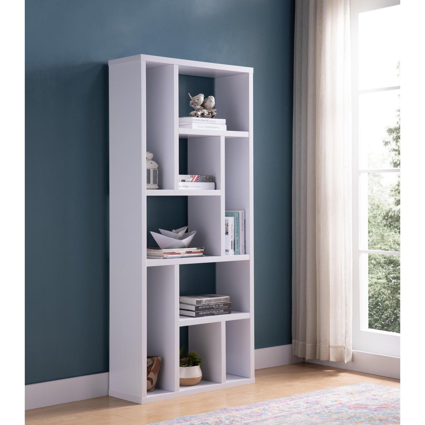 Contemporary Bookcase with Nine Shelves - White