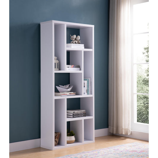 Contemporary Bookcase with Nine Shelves - White