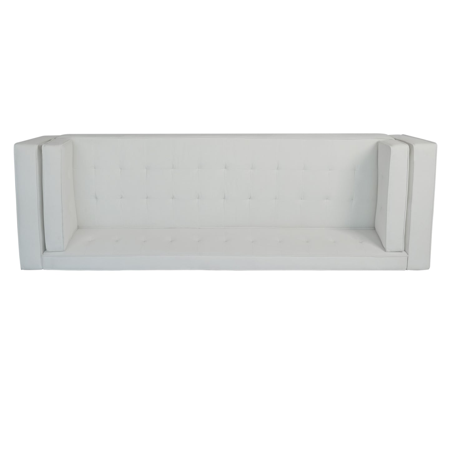 3-Seater Sofa, Upholstered Tufted Coach, Velvet Sofa, Ivory White