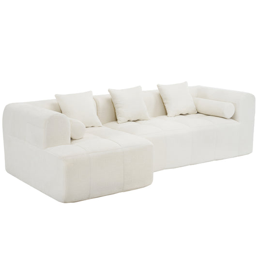 Modern Beige Modular Sectional Sofa with Deep Seating and Side Pockets, Chenille Upholstery, 101.2'