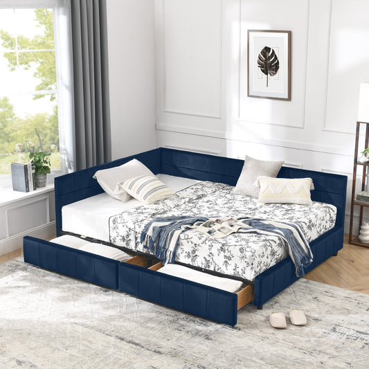 Full Size Storage Upholstered Tufted Bed Frame, Sofa Bed Frame with Comfortable Backrest and Armrests, Full Size Bed for Bedroom, Living Room,Velvet, DARK BLUE(80.5''*59''*29.5'')