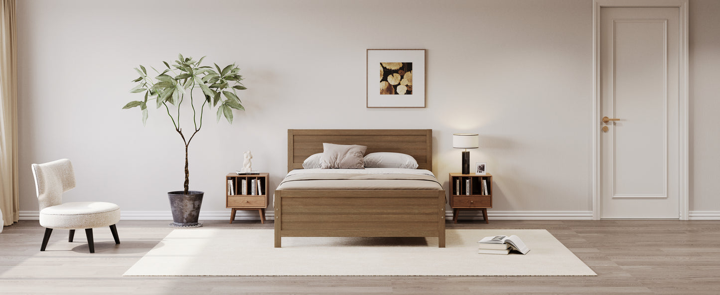 Wood Platform Bed Frame with Headboard, Mattress Foundation with Wood Slat Support, No Box Spring Needed, King Size, Walnut