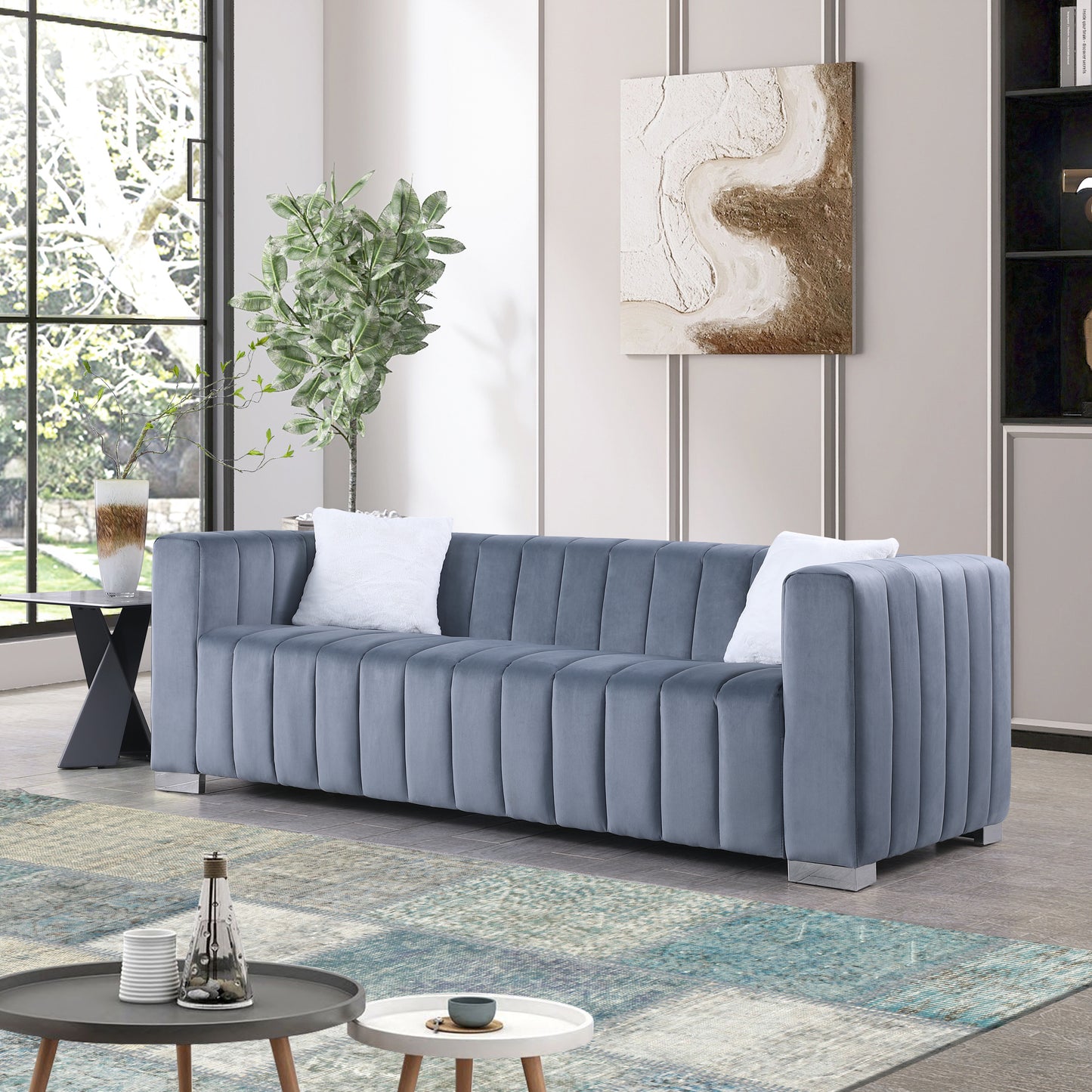 A modern  channel sofa  take on a traditional Chesterfield,Grey color,3 seater