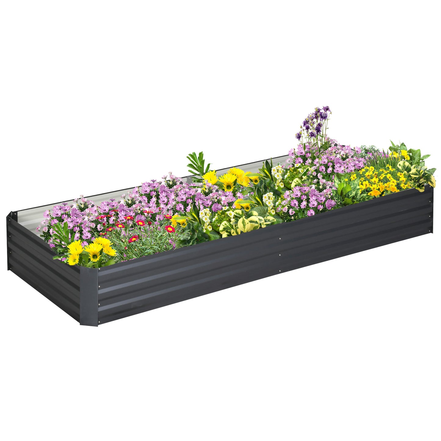Outsunny Galvanized Raised Garden Bed, 7.9' x 3' x 1' Metal Planter Box, for Growing Vegetables, Flowers, Herbs, Succulents, Gray