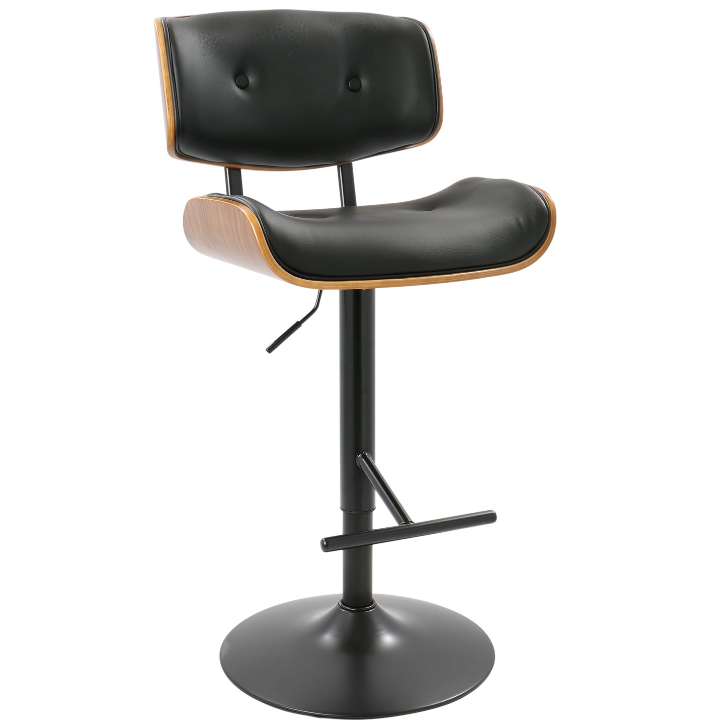 Lombardi Mid-Century Modern Adjustable Barstool in Walnut with Black Faux Leather by LumiSource