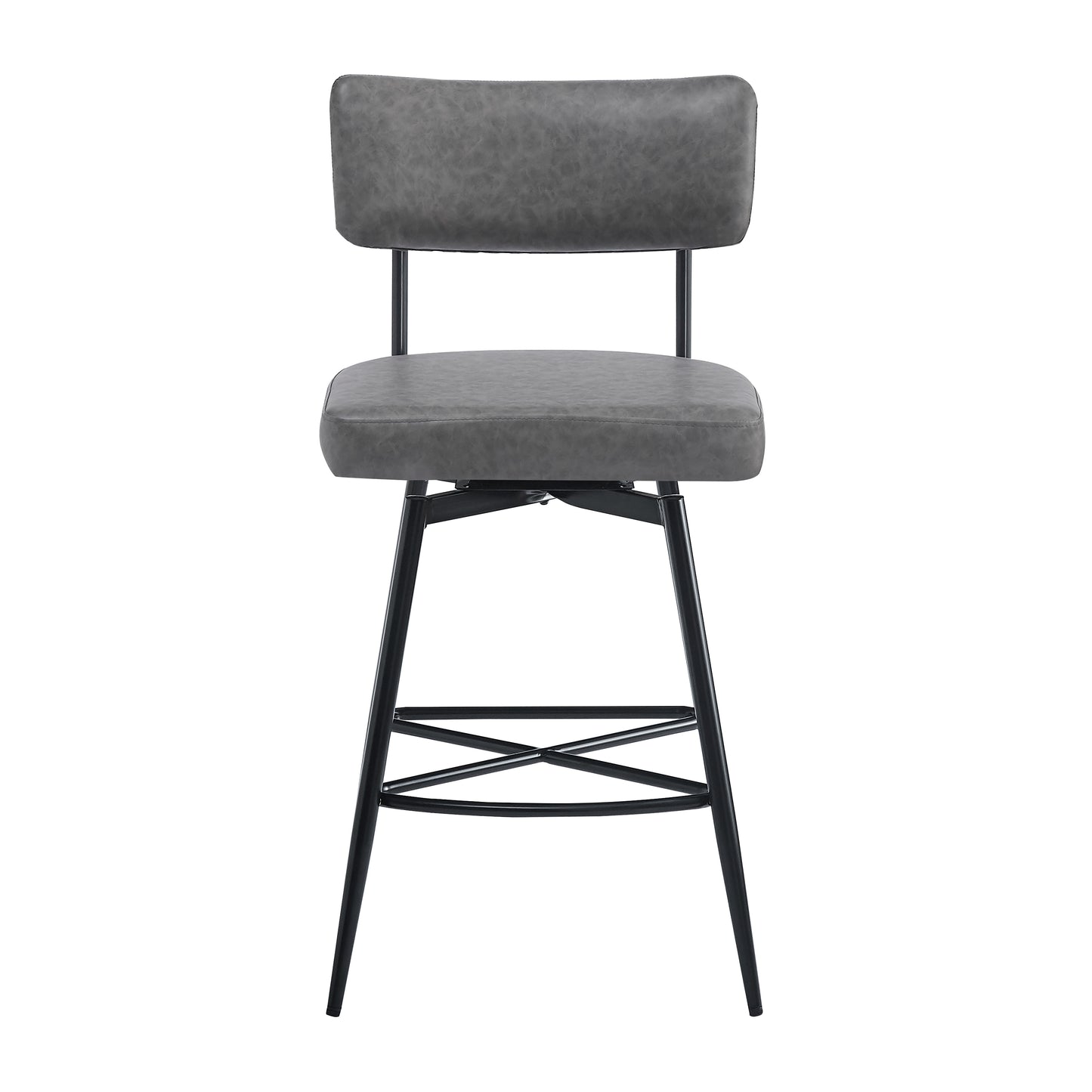 26''Retro Swivel Counter Stools Set of 2,Grey Counter Stools with iron Frame,PU Sponge cushion,Footrest,suitable for Kitchen/Bedroom/Dining Room.