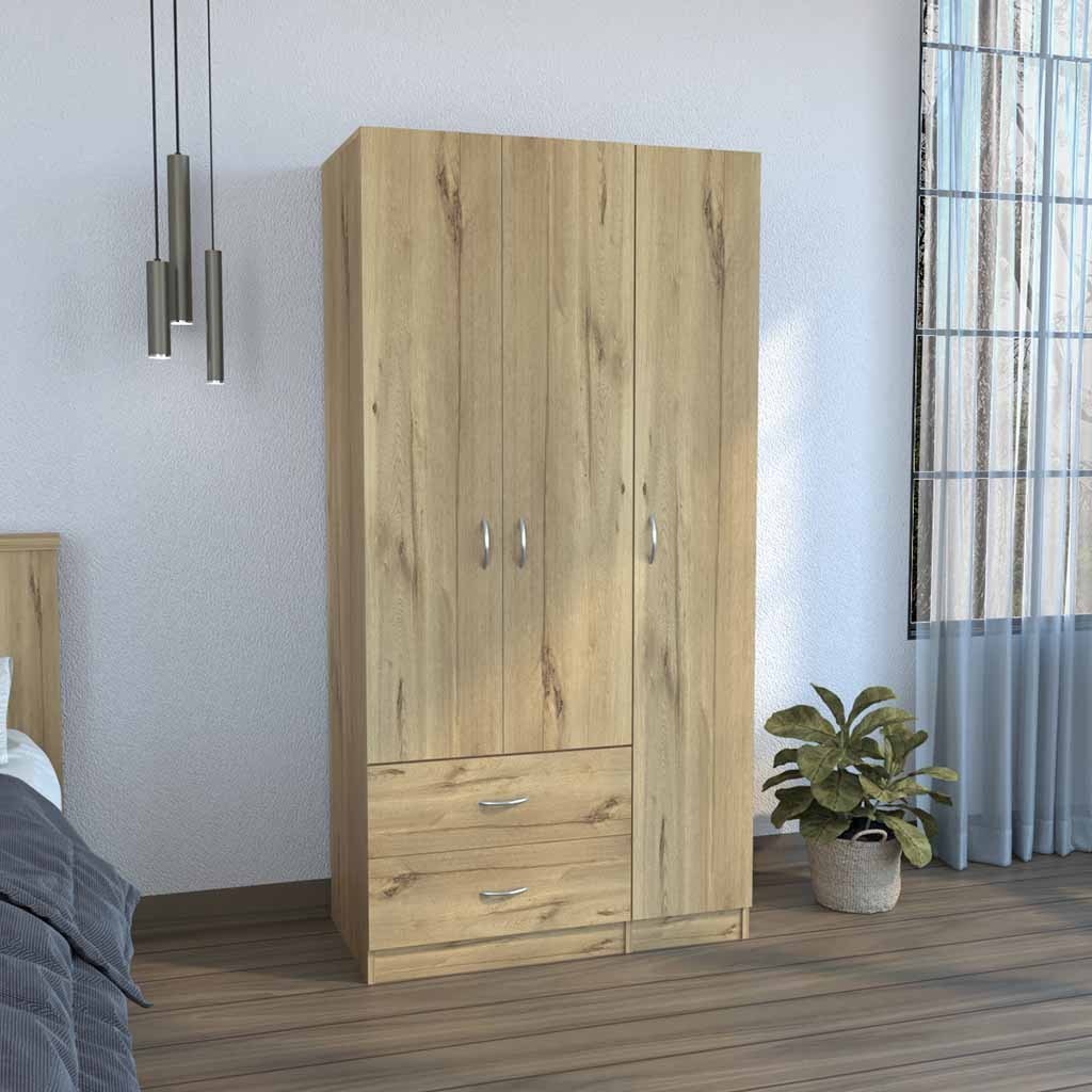 Three Door Armoire Clark, Bedroom, Light Oak / Black