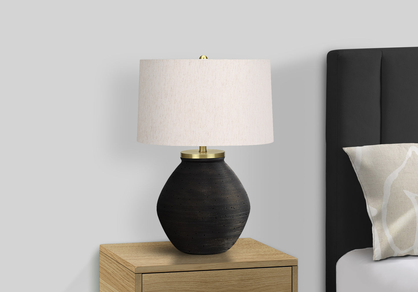 Lighting, 25"h, Table Lamp, Black Concrete, Ivory / Cream Shade, Contemporary