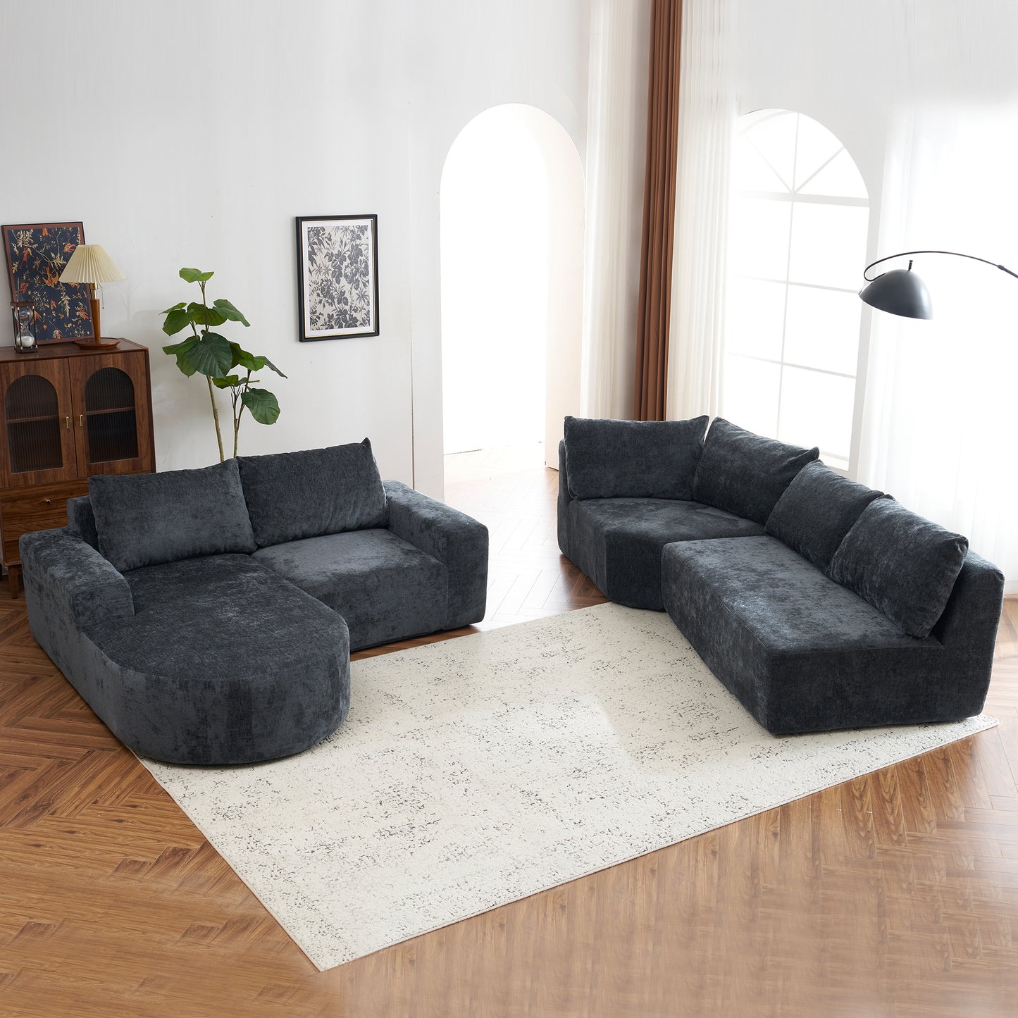 141.7" Oversized Modular Sofa Cloud Sectional Sofa Set Upholstered Couches U-shaped Sofa with Deep Seat for Living Room, Grey