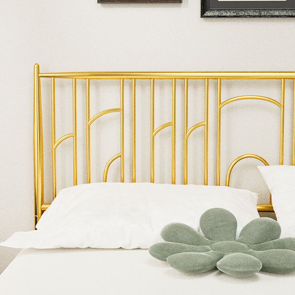 Metal Steel Platform Bed Frame with Iron-art Headboard (Queen Size) - Gold