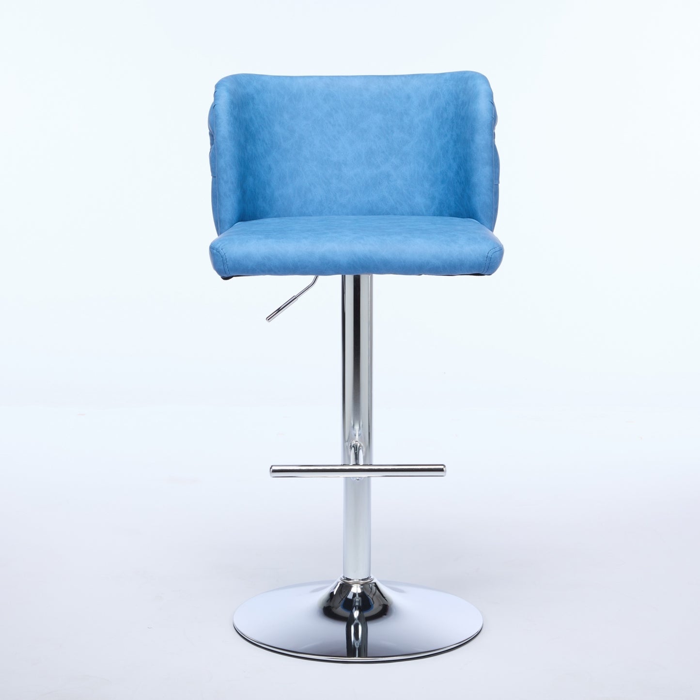 A&A Furniture,Swivel Barstools Adjusatble Seat Height With Chrome Base, Modern PU Upholstered Bar Stools with the whole Back Tufted, for Home Pub and Kitchen Island,Blue, Set of 2