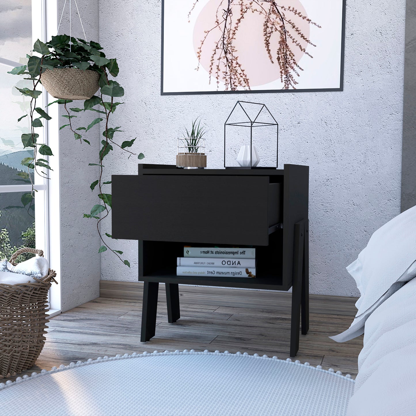 Black Wengue 1-Drawer 1-Shelf Nightstand