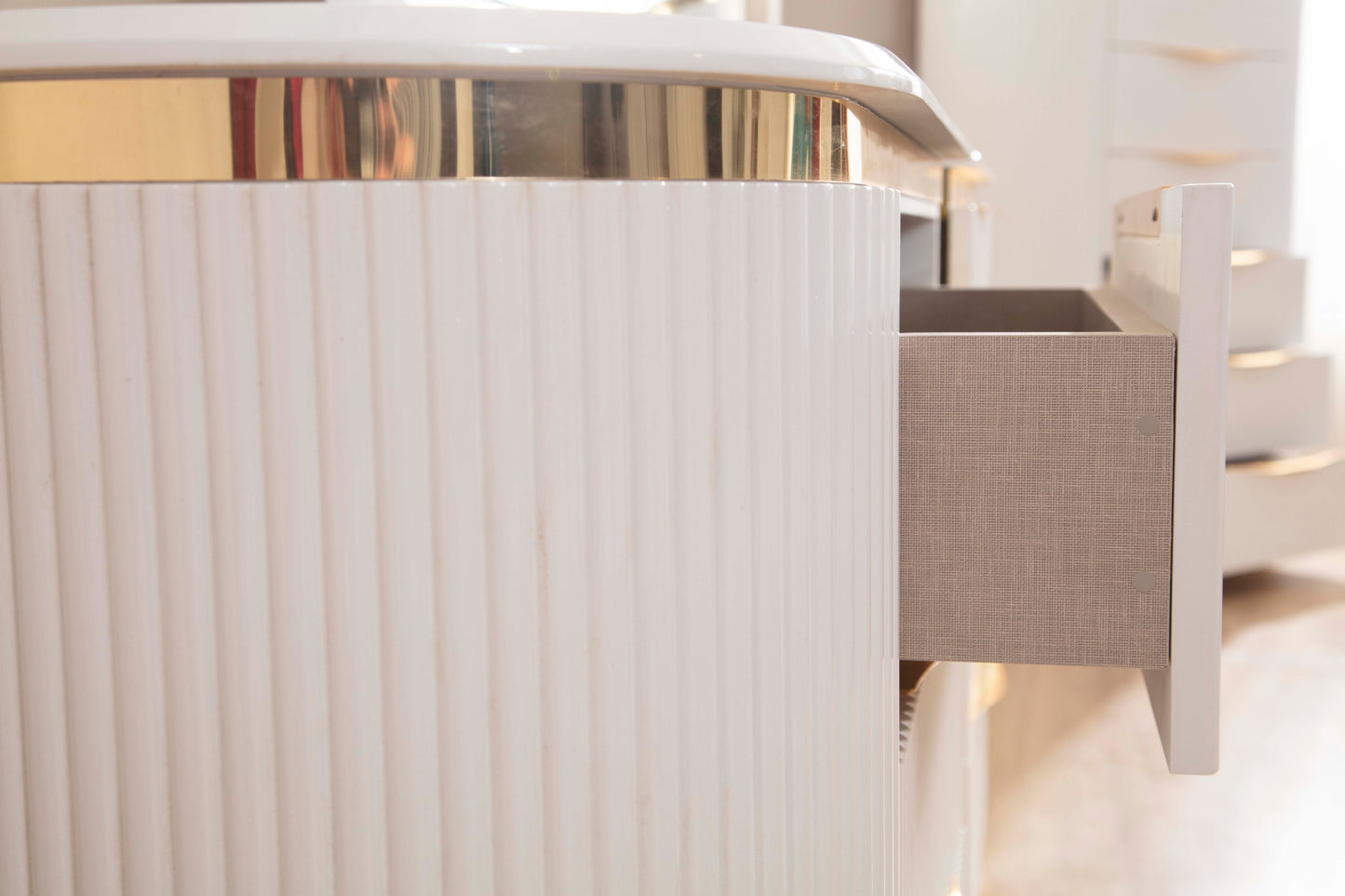 Gold Detailed Left 2-Drawer Nightstand made with Wood in White