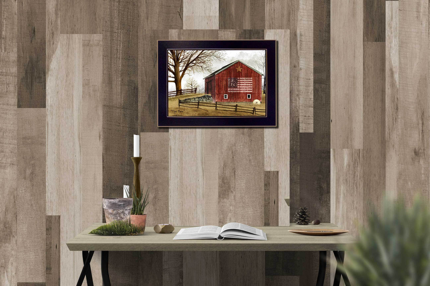 "Flag Barn" By Billy Jacobs, Printed Wall Art, Ready To Hang Framed Poster, Black Frame