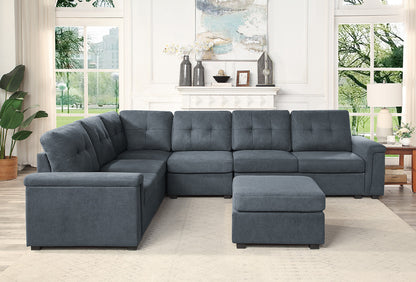 Isla 119" Gray Woven Fabric 7-Seater Sectional Sofa with Ottoman