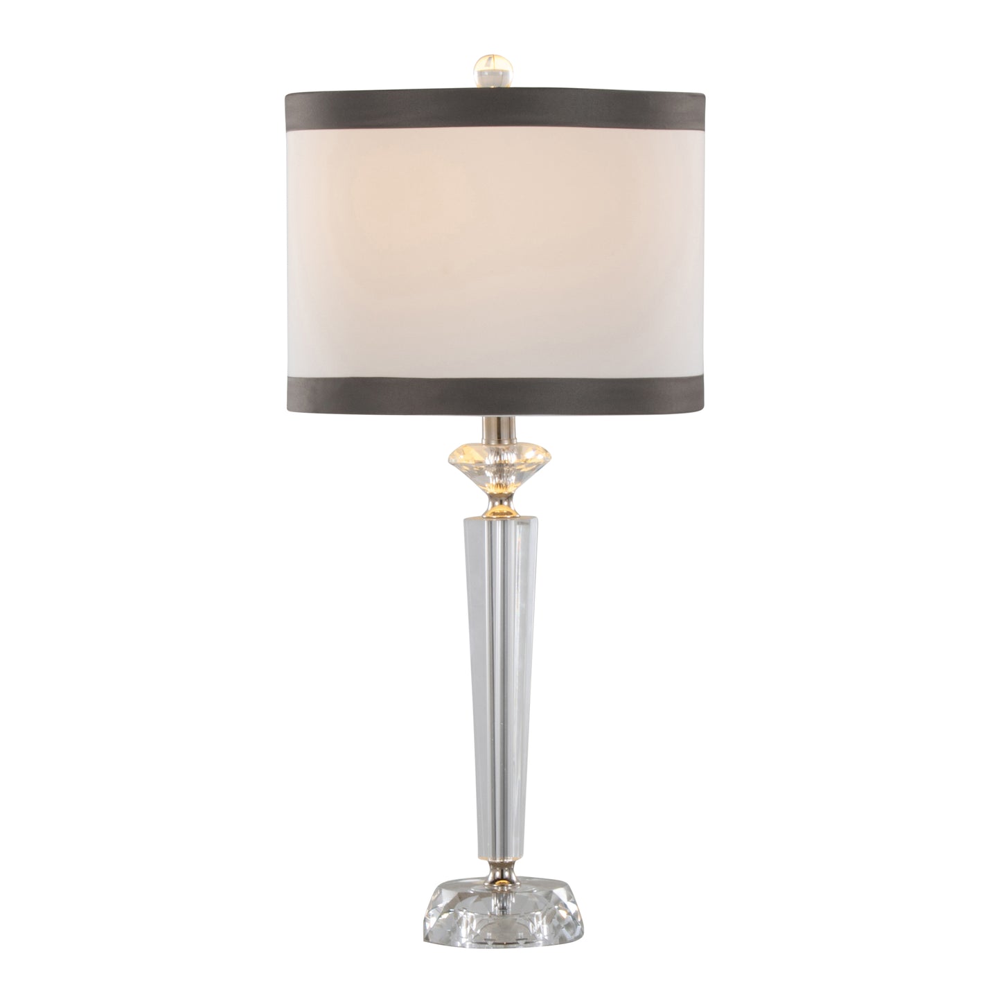 Diamond Torch 25.75" Crystal Contemporary Table Lamp in Clear K9 Crystal, Off-White Linen Shade with Dark Grey Trim and Polished Nickel Accents from Grandview Gallery by LumiSource - Set of 2