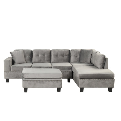 105" Modern Sectional Sofa with Storage Ottoman, L-Shape Couch with 2 Pillows and Cup Holder,Sectional Sofa with Reversible Chaise for Living Room,Gray