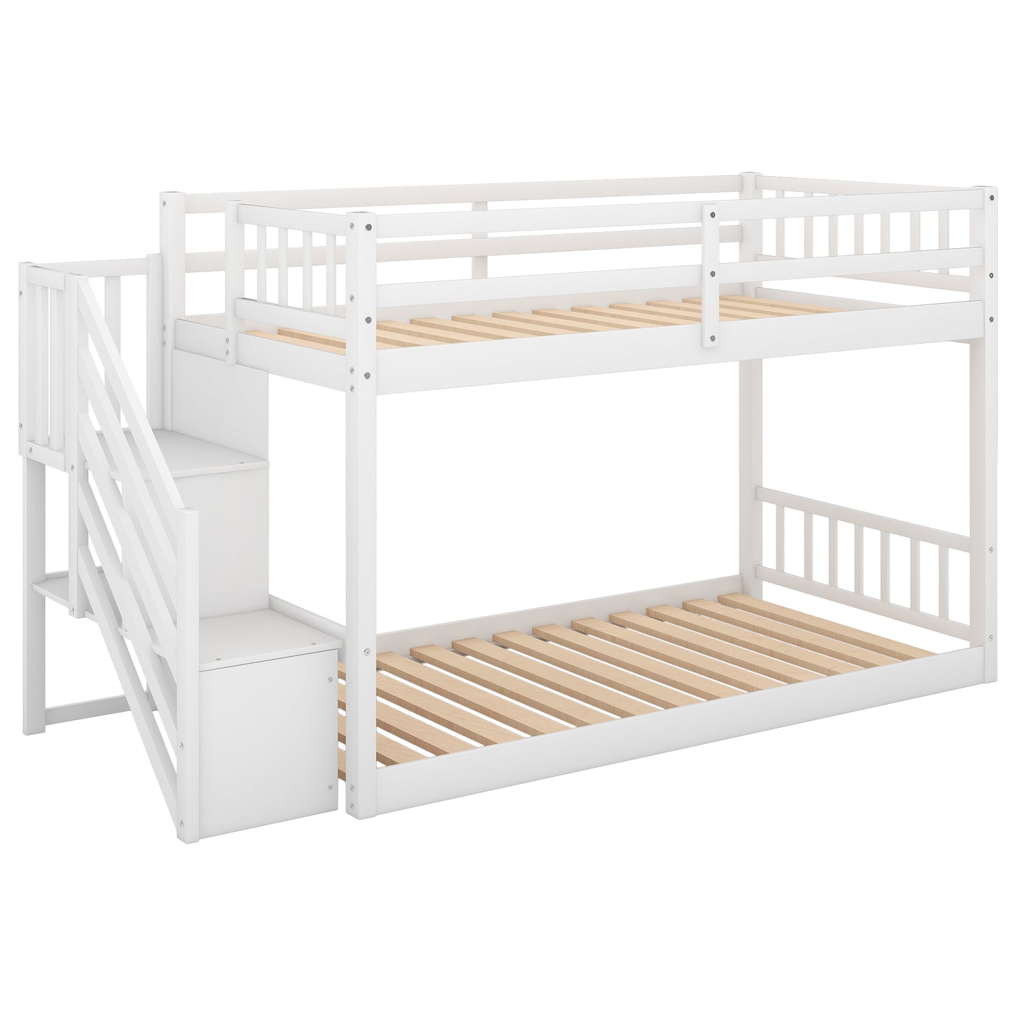 Norset Twin over Twin Bunk Bed with Ladder and Storage, White