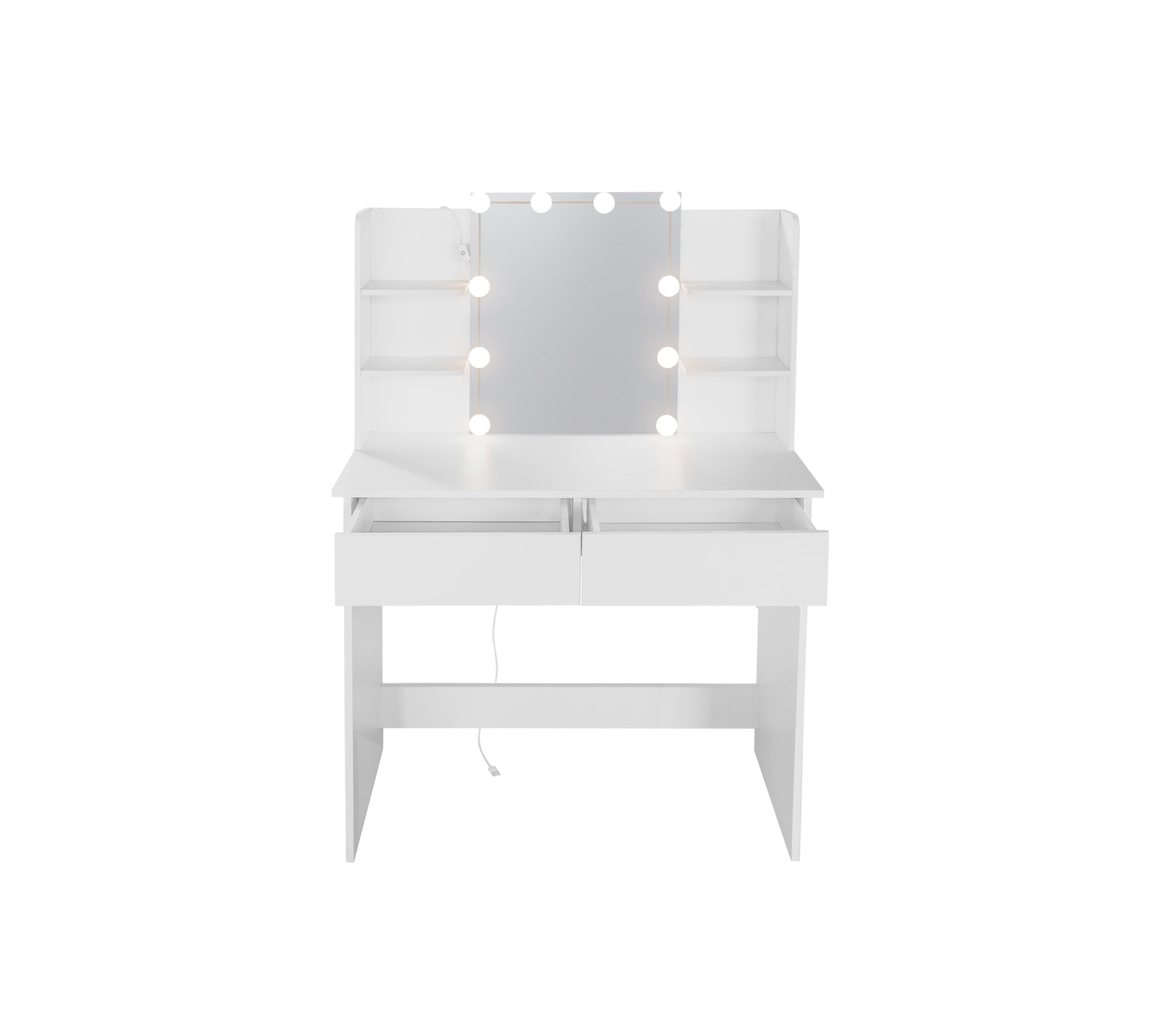 Makeup Vanity Desk With LED Lighted Mirror ,Dressing Table Set With 2 Large Drawers 10 LED Light ,White Color