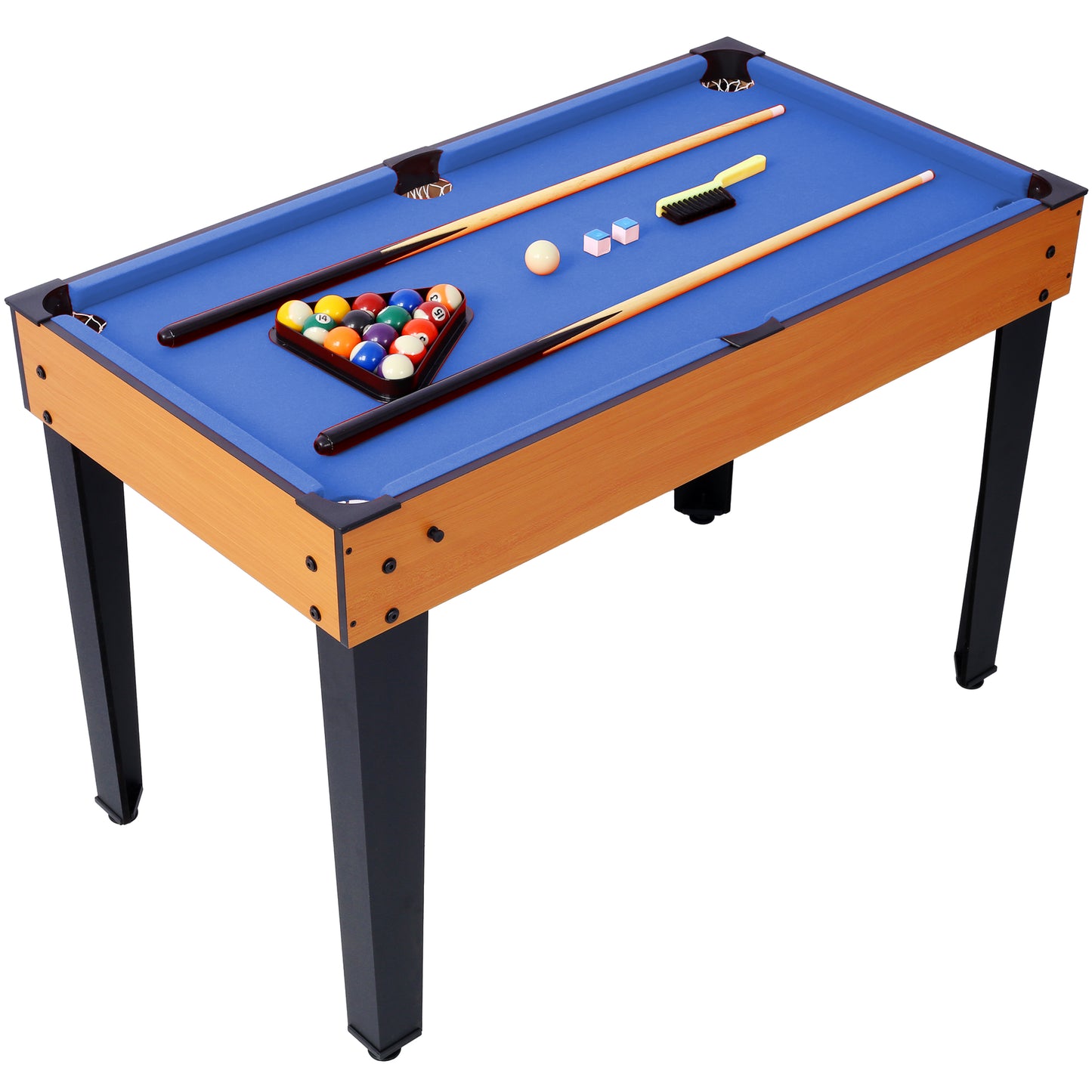 5-in-1 Multi-Game Table - Billiards, Push Hockey, Foosball, Ping Pong, and Basketball  brown /blue