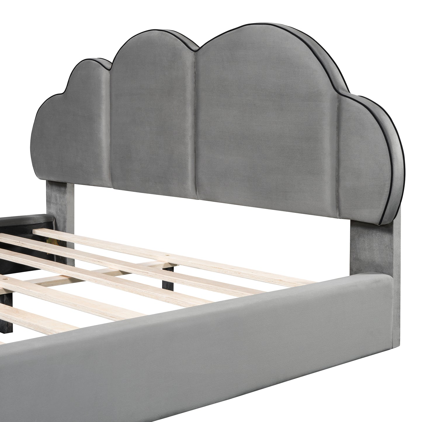 Queen size Upholstered Platform Bed with Cloud-shaped Headboard, Gray