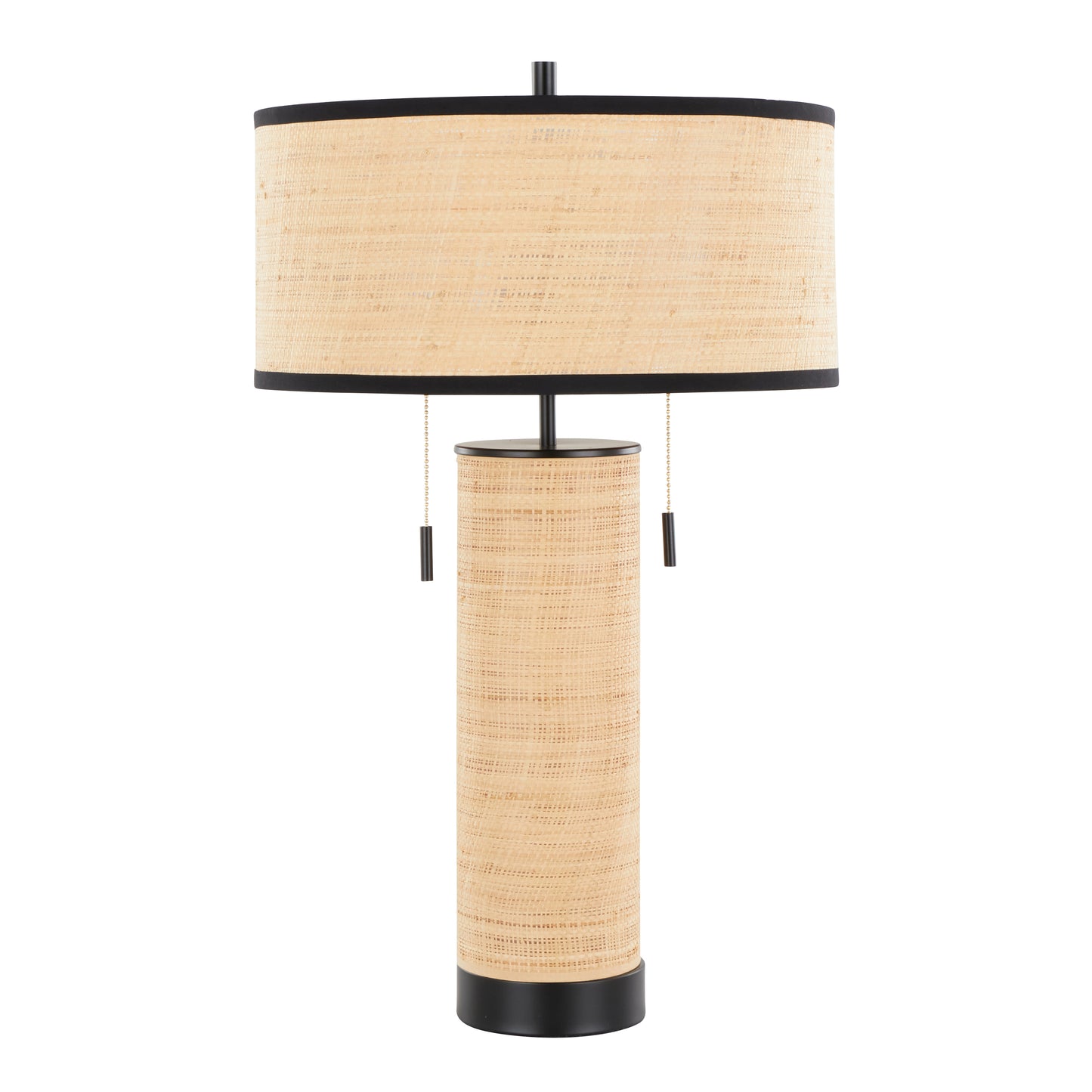 Cylinder Rattan 29' Contemporary Rattan Table Lamp in Black Metal and Natural Rattan from Grandview Gallery by LumiSource