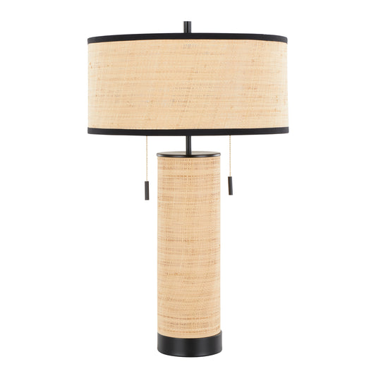 Cylinder Rattan 29' Contemporary Rattan Table Lamp in Black Metal and Natural Rattan from Grandview Gallery by LumiSource