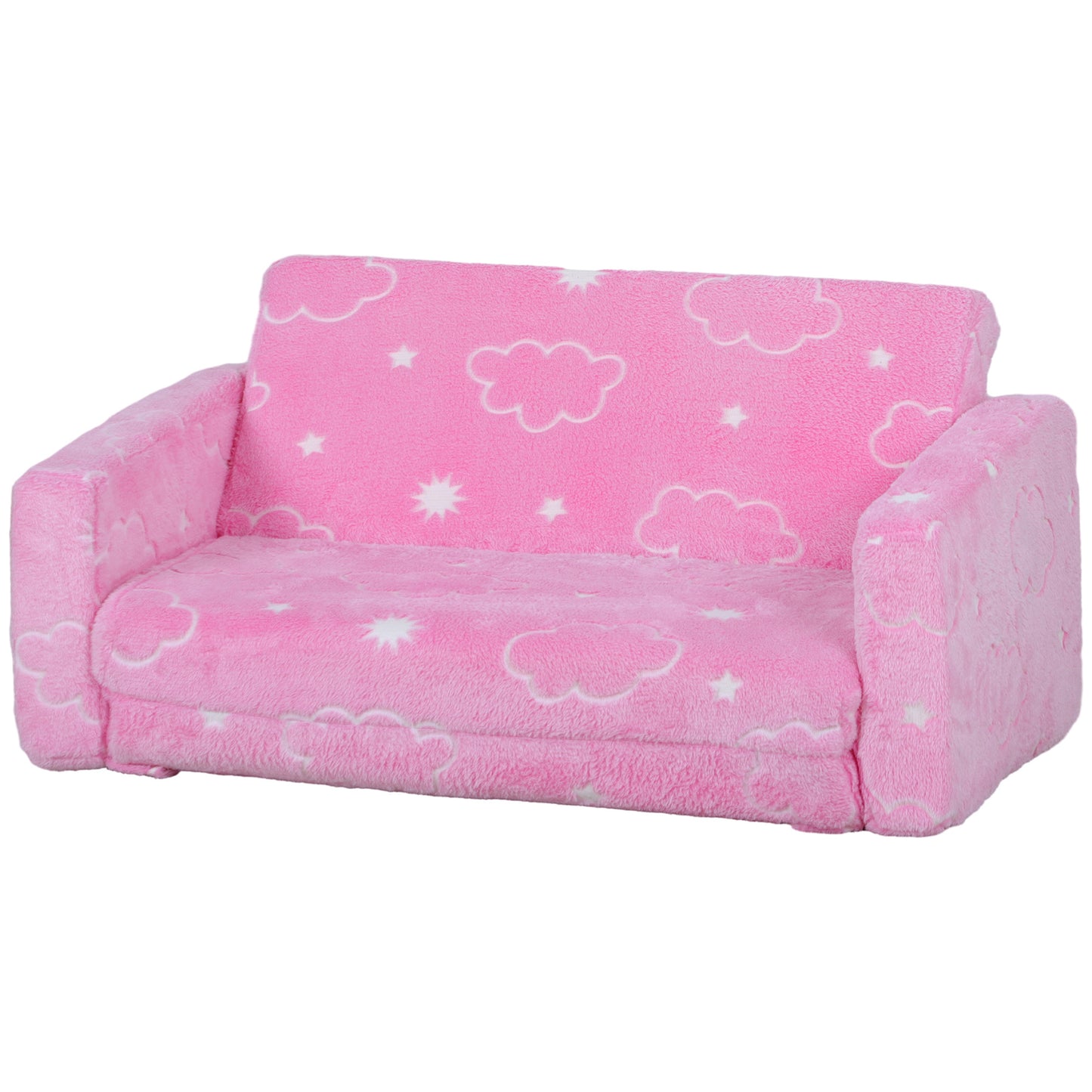 Qaba 2 in 1 Kids Sofa Chair, Toddler Couch with Glow in The Dark Cosmic Patten, Washable Cover, Fold Out Convertible Sofa to Lounger for Playroom Bedroom, Pink