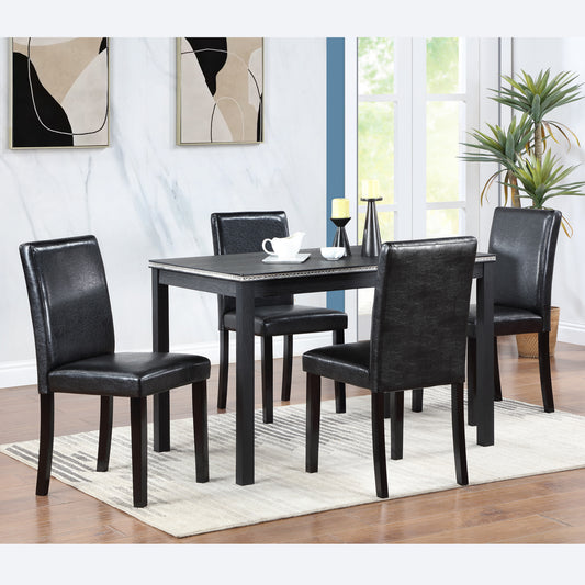 5 Piece Wooden Dining Table Set, Kitchen Table Set with a Rectangular Table and 4 Upholstered Chairs, Wooden Dining Room Table with Crystal Decoration and Chairs Set for Kitchen, Dining Room, Black