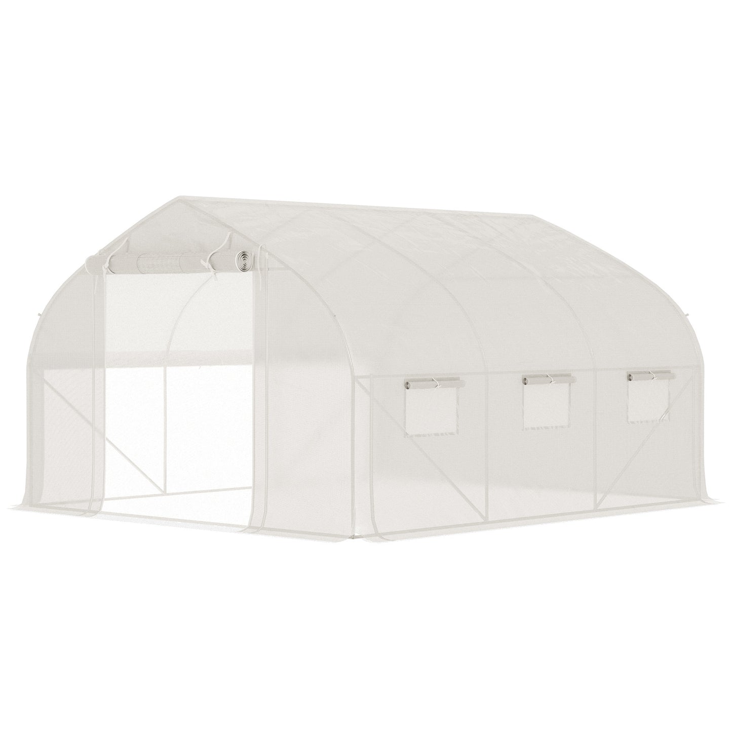 Outsunny 11.5' x 10' x 6.5' Walk-in Tunnel Greenhouse, Green House with Zippered Mesh Door, 7 Mesh Windows & Roll-up Sidewalls, Upgraded Gardening Plant Hot House with Galvanized Steel Hoops, White