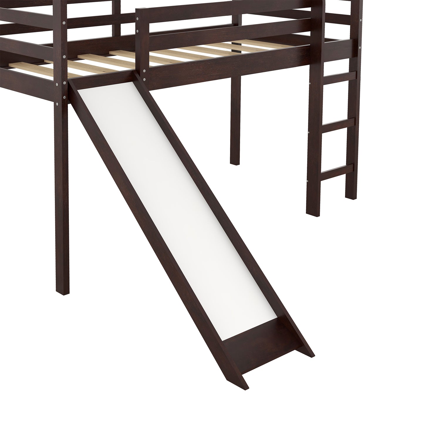 Twin Loft Bed with Slide, House Bed with Slide,Espresso(OLD SKU :WF286245AAP)