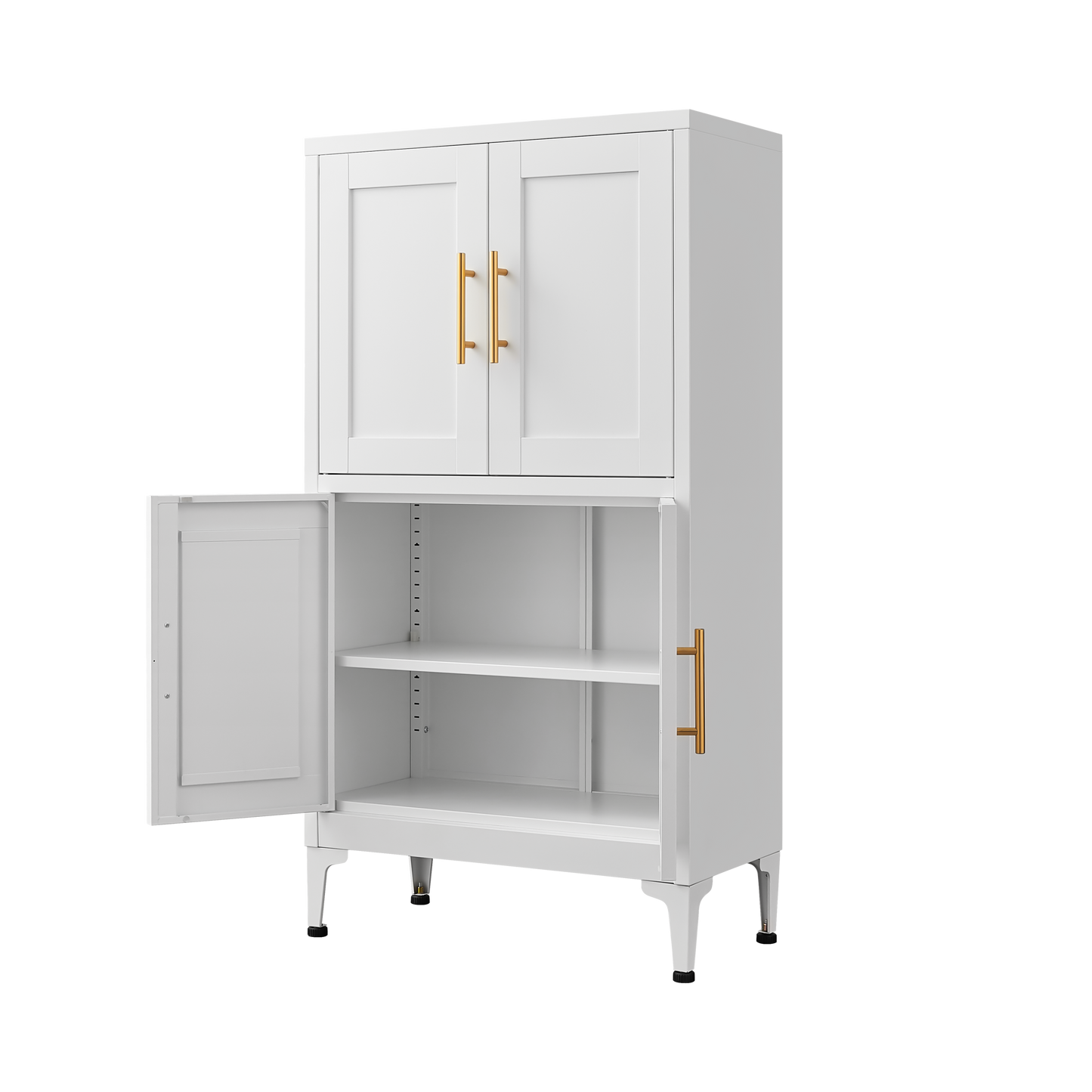 White Metal Kitchen Storage Cabinet, Kitchen Pantry Storage Cabinet with Doors and Shelves, Storage Cabinet with Adjustable Leveling Foot for Kitchen, Living Room and Dining Room W