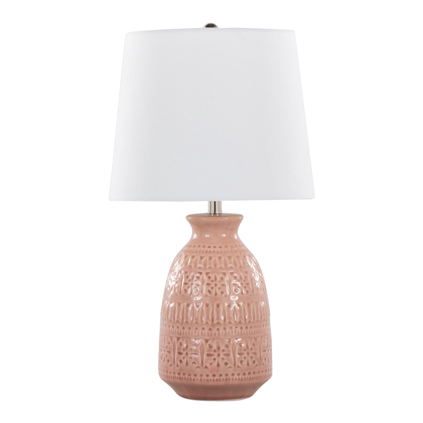 Claudia 20" Contemporary Ceramic Accent Lamp in Rose Tan Ceramic, Polished Nickel Accents and White Linen Shade from Grandview Gallery by LumiSource - Set of 2