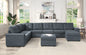 Isla 145" Gray Woven Fabric 9-Seater Sectional Sofa with Ottomans