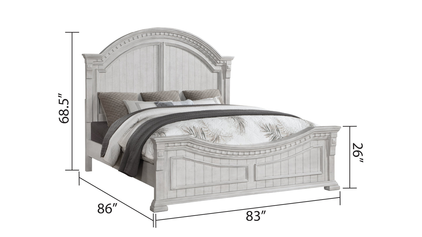 Transitional Style 4 Pc King Bedroom Set Made with Wood in Antique White